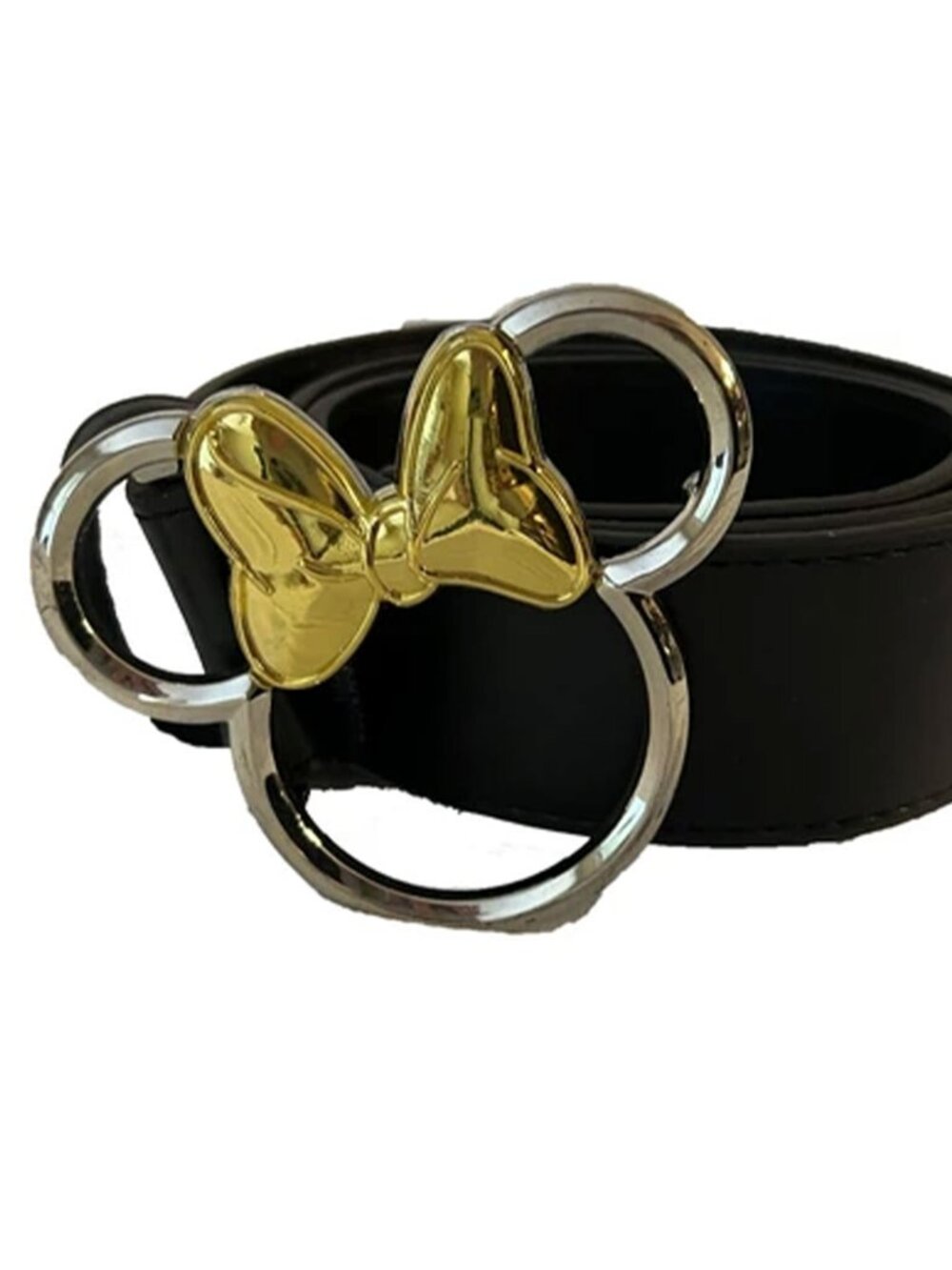 Buckle-Down Disney Minnie Mouse Head Belt Black Gold Silver Buckle Size Small